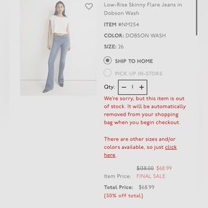 Madewell Low-Rise Skinny Flare Jeans size 26